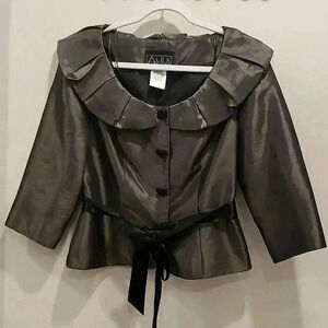 ALEX EVENINGS Ruffle Peplum Blazer Three -Quarter Sleeves